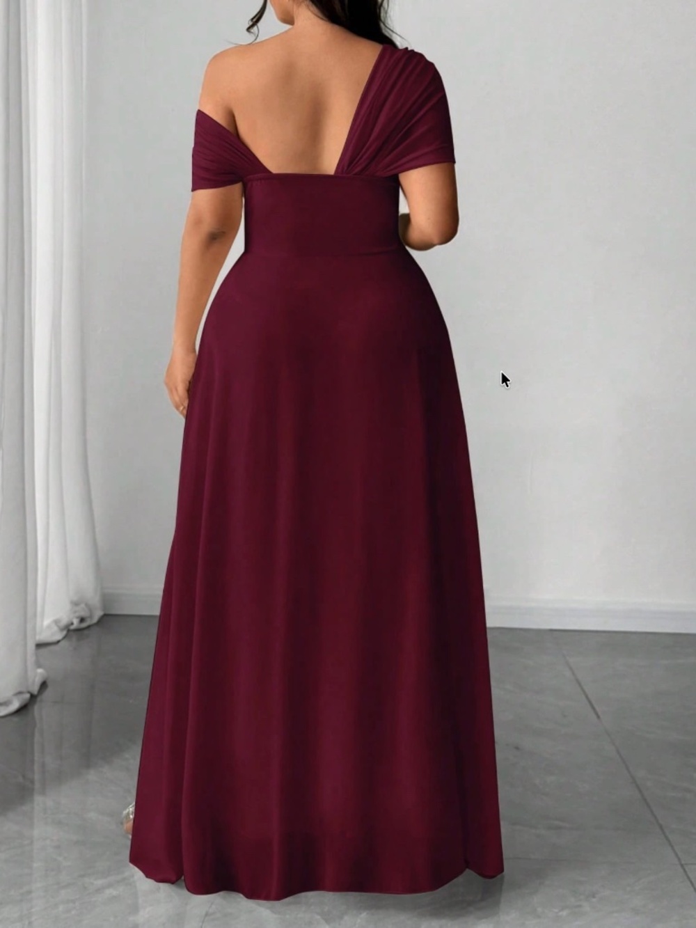 Plus Sold Ruched One Shoulder Split thigh Party Evening Dress - Picture 6 of 12